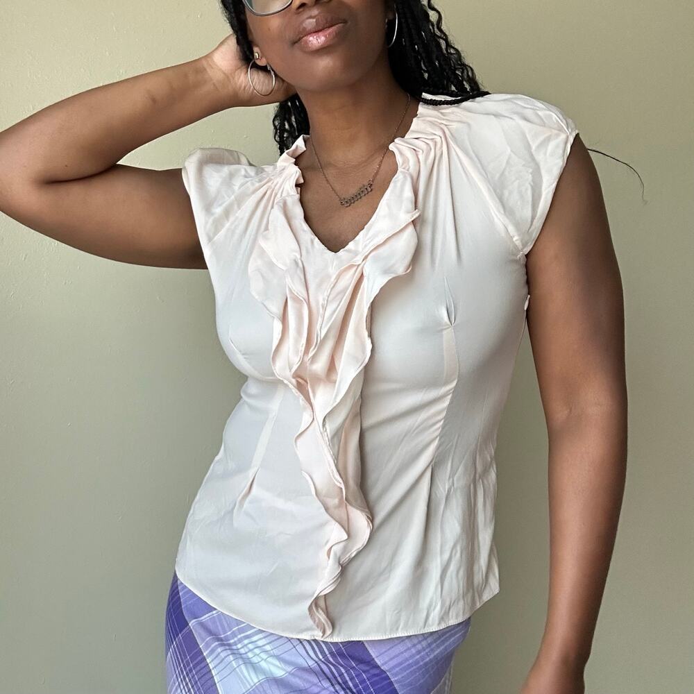 Express Baby Pink Coquette Ruffle Front Blouse Size Small